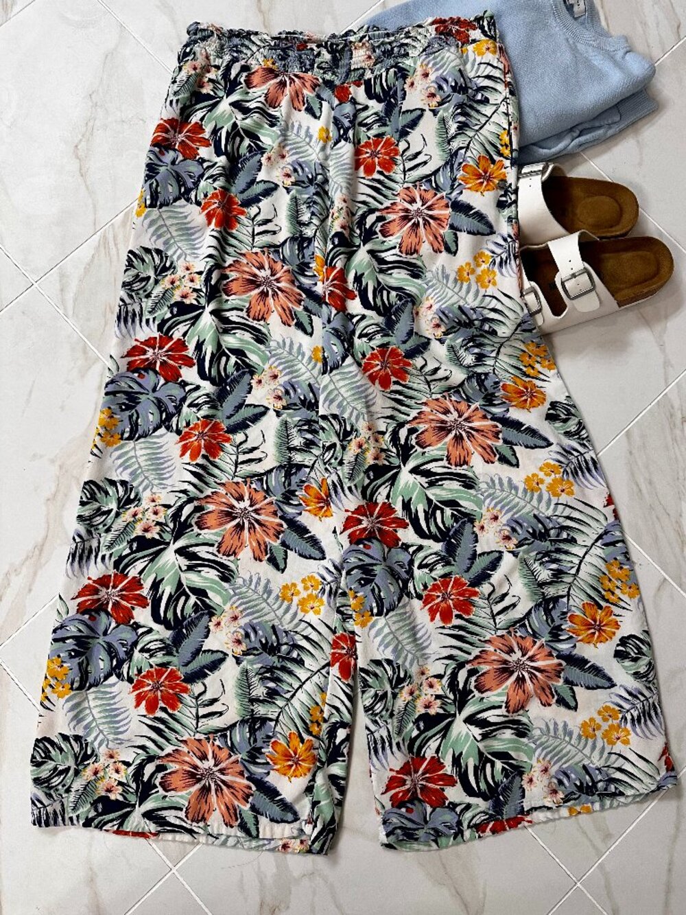 Roxy Midnight Song Wide Leg Pants Tropical Floral Sz. XL Womens